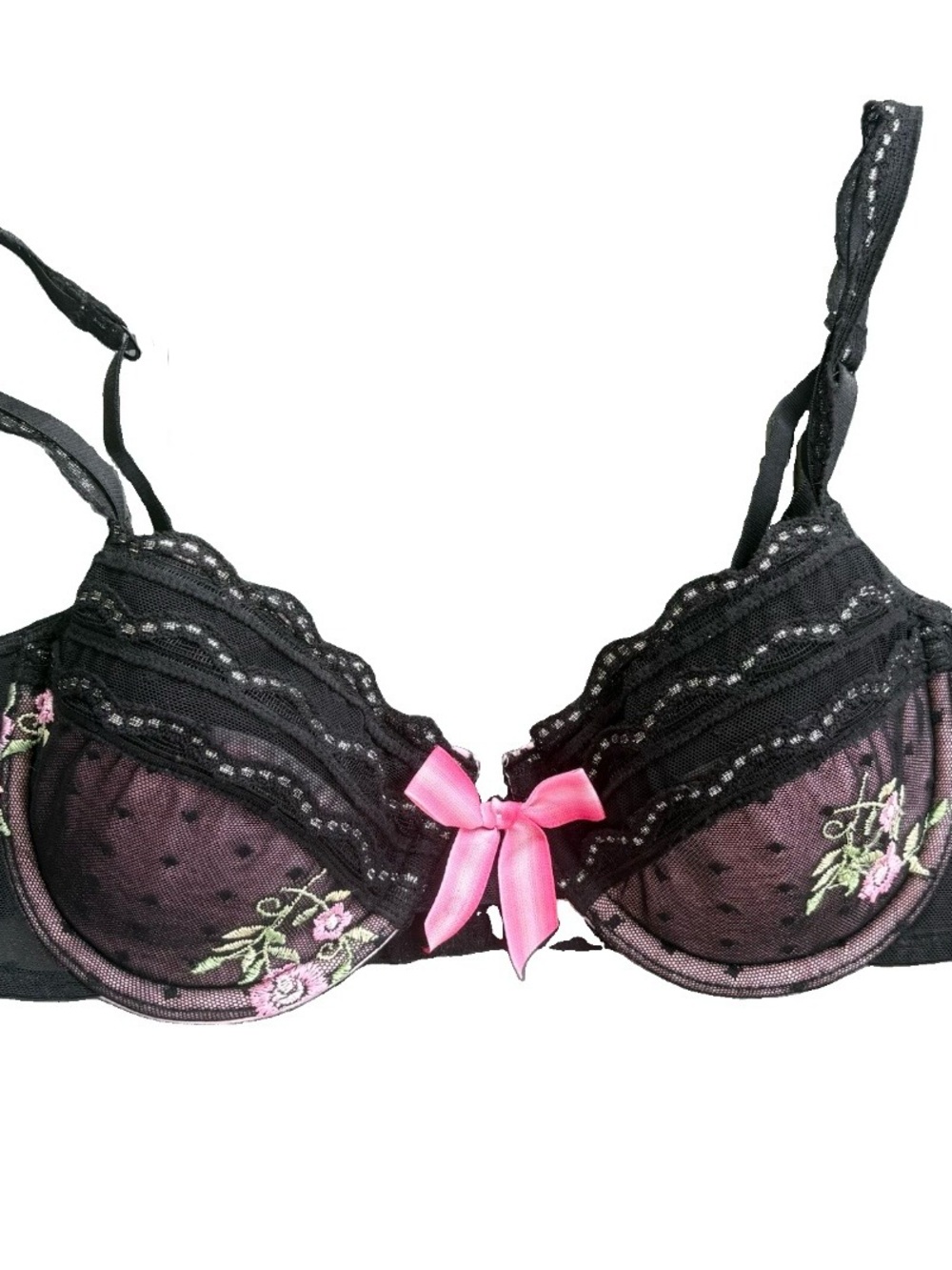 Victoria’s Secret Y2K Black Embroidered Balconette Bra 36B